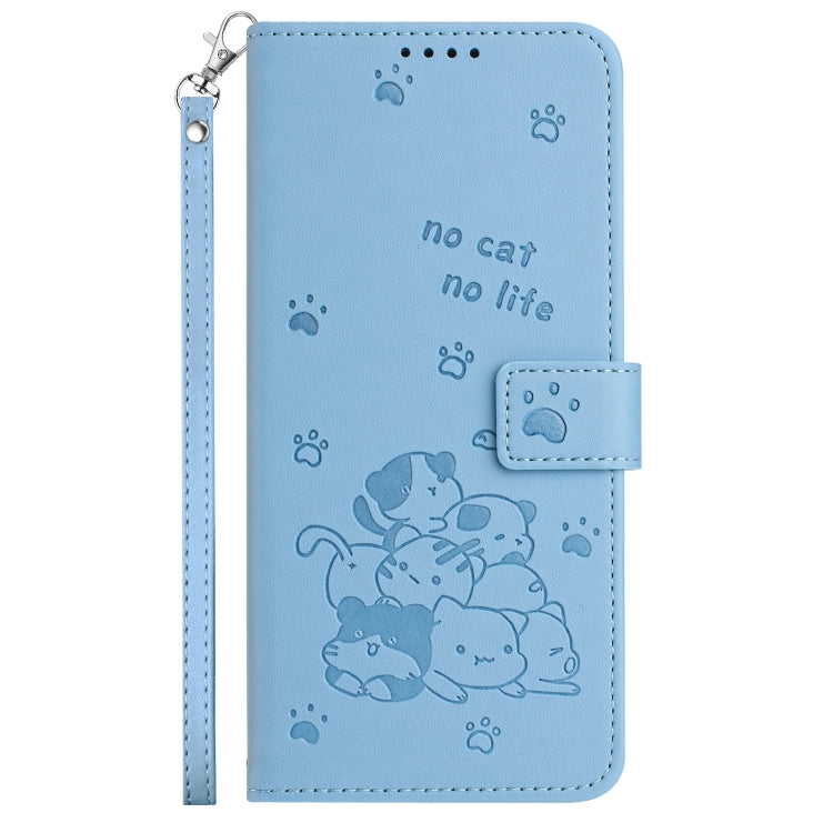 For iPhone 16 Pro Max Embossed Kitten Phone Leather Case with Lanyard(Blue) - iPhone 16 Pro Max Cases by buy2fix | Online Shopping UK | buy2fix