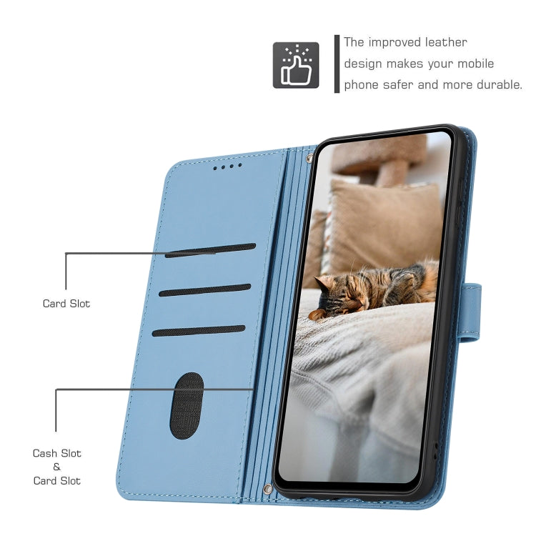 For iPhone 16 Pro Max Embossed Kitten Phone Leather Case with Lanyard(Blue) - iPhone 16 Pro Max Cases by buy2fix | Online Shopping UK | buy2fix