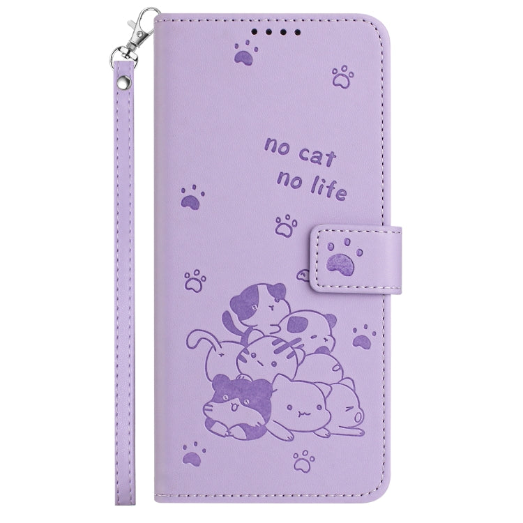 For Samsung Galaxy S25+ / S24+ 5G Embossed Kitten Phone Leather Case with Lanyard(Purple) - Galaxy S24+ 5G Cases by buy2fix | Online Shopping UK | buy2fix