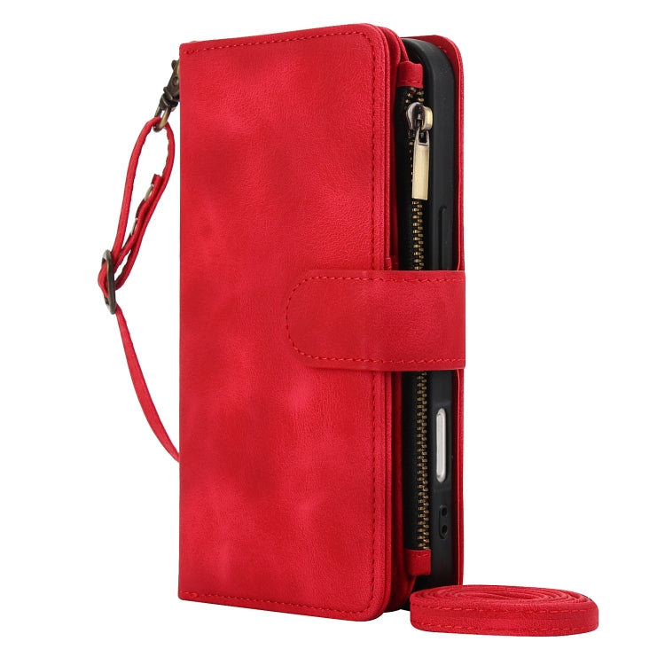 For iPhone 16 Plus Dream 9-Card Zipper Wallet RFID Leather Phone Case with Lanyard(Red) - iPhone 16 Plus Cases by buy2fix | Online Shopping UK | buy2fix