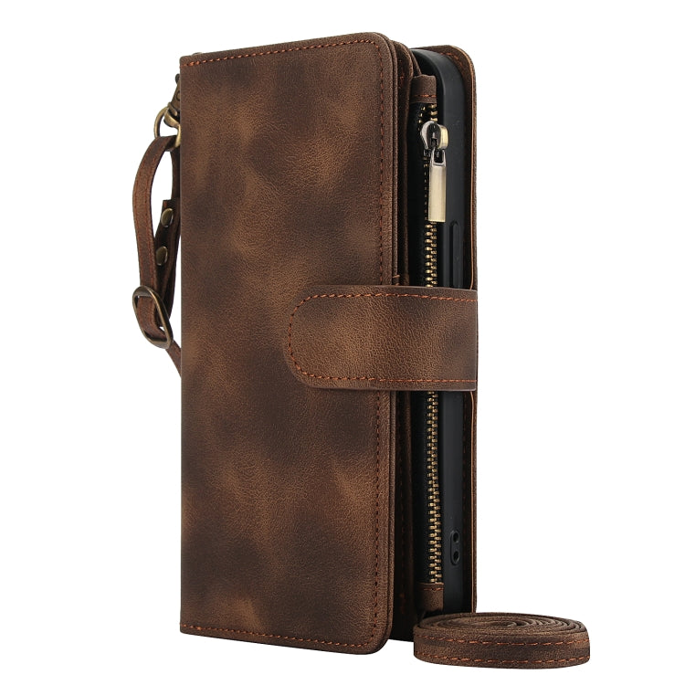 For iPhone 16 Pro Max Dream 9-Card Zipper Wallet RFID Leather Phone Case with Lanyard(Brown) - iPhone 16 Pro Max Cases by buy2fix | Online Shopping UK | buy2fix