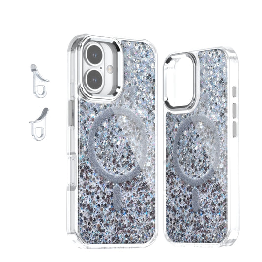 For iPhone 16 Epoxy Glitter MagSafe Magnetic TPU Phone Case(White) - iPhone 16 Cases by buy2fix | Online Shopping UK | buy2fix