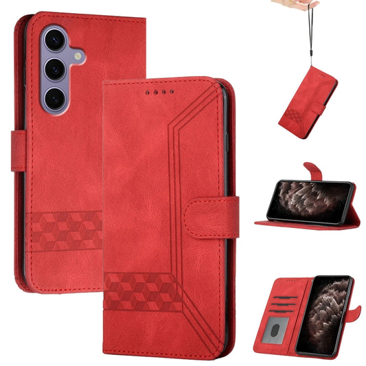 For Samsung Galaxy S25 5G Cubic Skin Feel Flip Leather Phone Case(Red) - Galaxy S25 5G Cases by buy2fix | Online Shopping UK | buy2fix