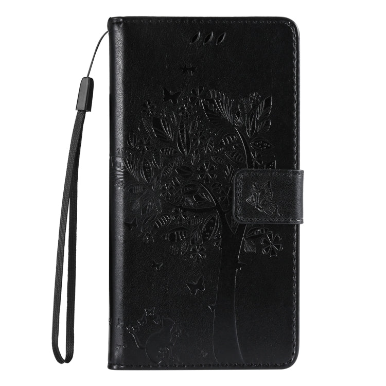 For Samsung Galaxy S25 / S24 5G Tree & Cat Embossed Pattern Flip Leather Phone Case(Black) - Galaxy S25 5G Cases by buy2fix | Online Shopping UK | buy2fix