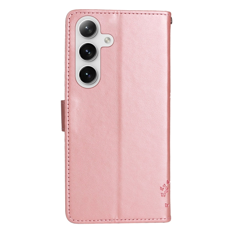 For Samsung Galaxy S25 / S24 5G Tree & Cat Embossed Pattern Flip Leather Phone Case(Rose Gold) - Galaxy S25 5G Cases by buy2fix | Online Shopping UK | buy2fix