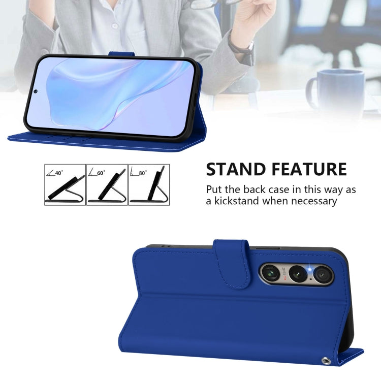 For Sony Xperia 1 VI 2024 Skin Feel Solid Color Leather Phone Case with Lanyard(Dark Blue) - Sony Cases by buy2fix | Online Shopping UK | buy2fix