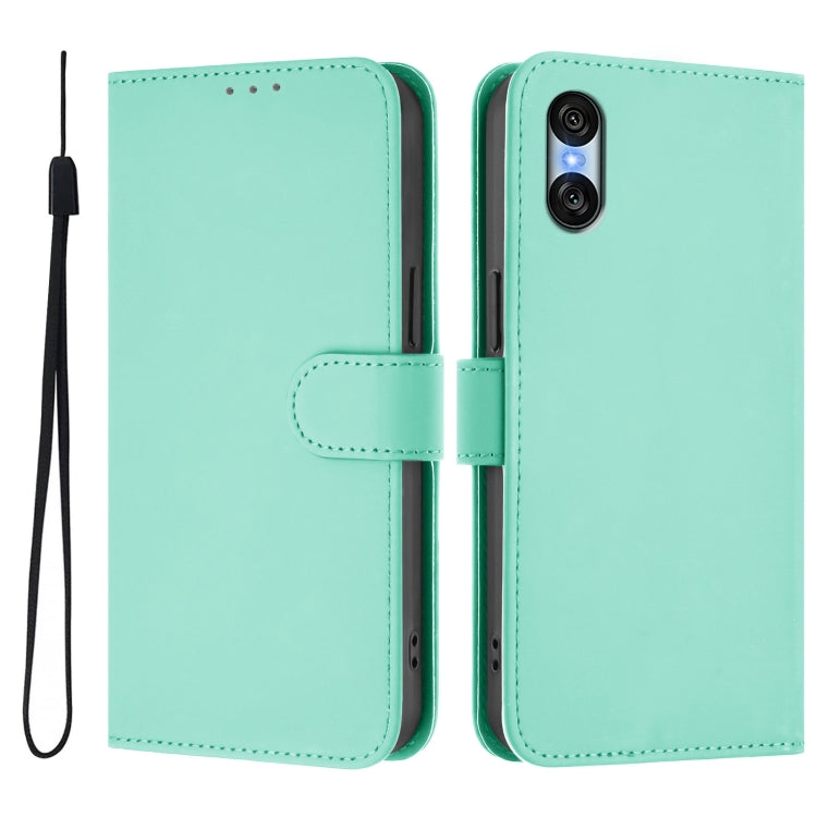 For Sony Xperia 10 VI 2024 Skin Feel Solid Color Leather Phone Case with Lanyard(Mint Green) - Sony Cases by buy2fix | Online Shopping UK | buy2fix