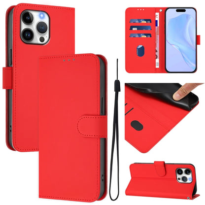 For iPhone 16 Pro Max Skin Feel Solid Color Leather Phone Case with Lanyard(Red) - iPhone 16 Pro Max Cases by buy2fix | Online Shopping UK | buy2fix