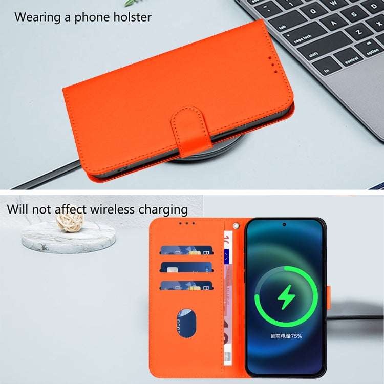 For iPhone 16 Plus Skin Feel Solid Color Leather Phone Case with Lanyard(Orange) - iPhone 16 Plus Cases by buy2fix | Online Shopping UK | buy2fix