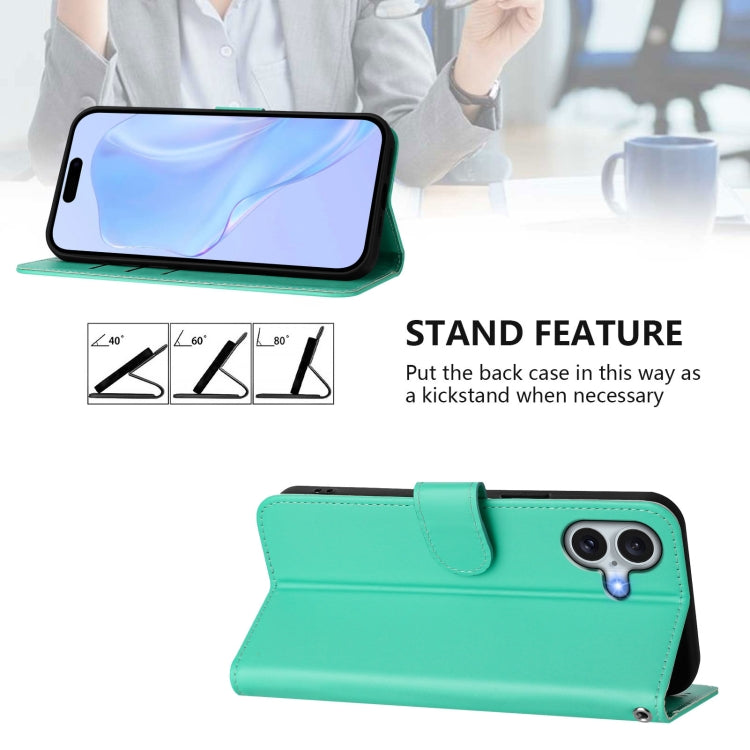 For iPhone 16 Plus Skin Feel Solid Color Leather Phone Case with Lanyard(Green) - iPhone 16 Plus Cases by buy2fix | Online Shopping UK | buy2fix