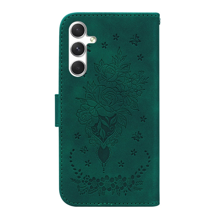 For Samsung Galaxy S25 5G Butterfly Rose Embossed Leather Phone Case(Green) - Galaxy S25 5G Cases by buy2fix | Online Shopping UK | buy2fix