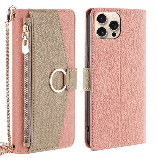 For iPhone 16 Pro Crossbody Litchi Texture Leather Phone Case(Pink) - iPhone 16 Pro Cases by buy2fix | Online Shopping UK | buy2fix