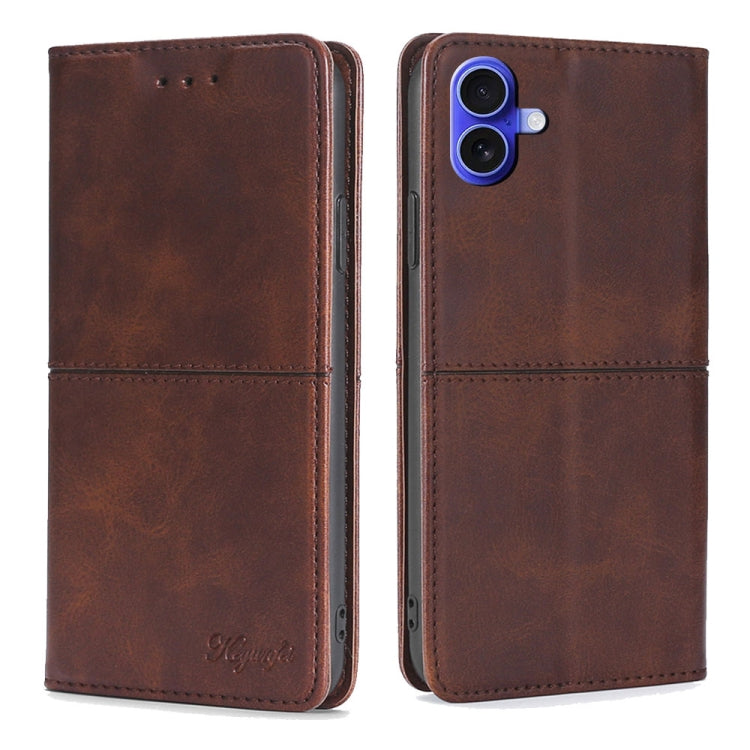 For iPhone 16 Cow Texture Magnetic Leather Phone Case(Dark Brown) - iPhone 16 Cases by buy2fix | Online Shopping UK | buy2fix