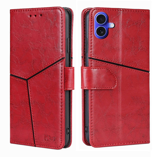 For iPhone 16 Plus Geometric Stitching Leather Phone Case(Red) - iPhone 16 Plus Cases by buy2fix | Online Shopping UK | buy2fix