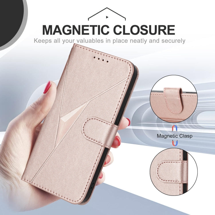 For OnePlus 12 Triangle Pattern Buckle Clasp Leather Phone Case(Rose Gold) - OnePlus Cases by buy2fix | Online Shopping UK | buy2fix