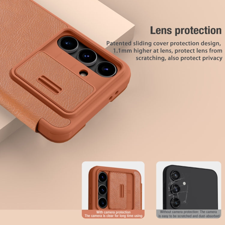 For Samsung Galaxy S24 FE 5G NILLKIN QIN Series Pro Sliding Camera Cover Design Leather Phone Case(Brown) - Galaxy S24 FE 5G Cases by NILLKIN | Online Shopping UK | buy2fix