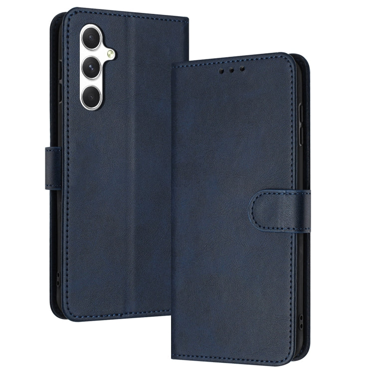 For Samsung Galaxy S25 / S24 5G Solid Calf Texture Flip Leather Phone Case(Dark Blue) - Galaxy S25 5G Cases by buy2fix | Online Shopping UK | buy2fix