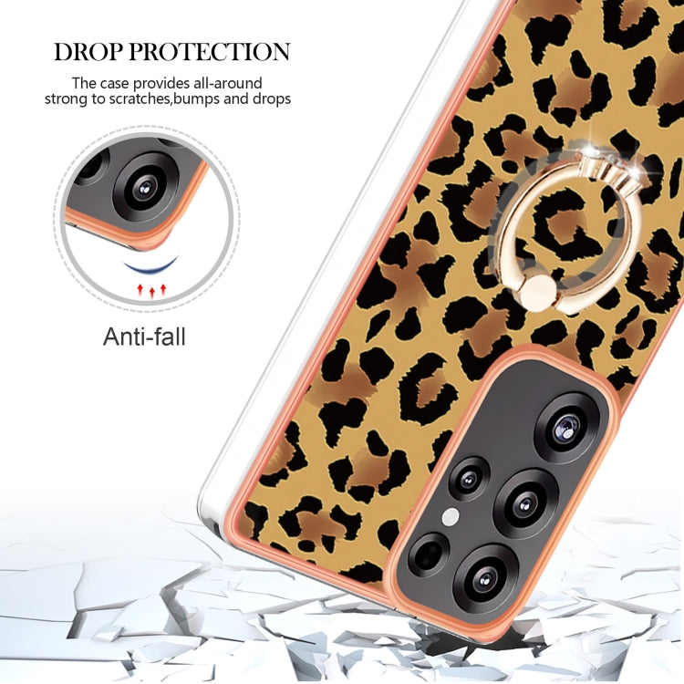 For Samsung Galaxy S25 Ultra 5G Electroplating Dual-side IMD Phone Case with Ring Holder(Leopard Print) - Galaxy S25 Ultra 5G Cases by buy2fix | Online Shopping UK | buy2fix