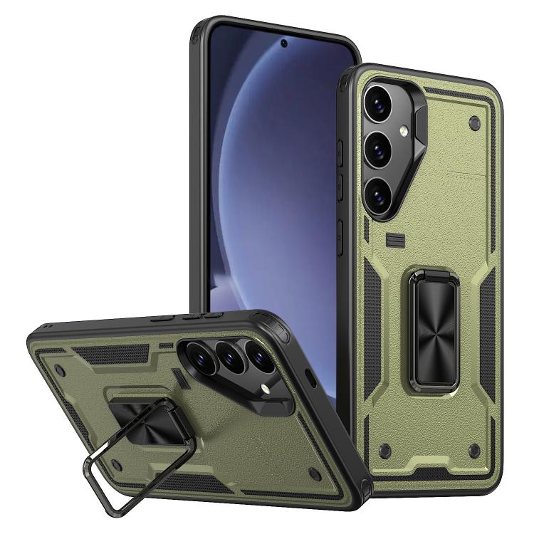 For Samsung Galaxy S25 5G Ring Holder PC Hybrid TPU Phone Case(Olive Green) - Galaxy S25 5G Cases by buy2fix | Online Shopping UK | buy2fix