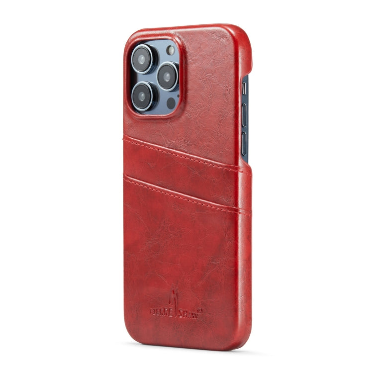 For iPhone 16 Pro Max Fierre Shann Retro Oil Wax Texture Card Slots PU Leather Phone Case(Red) - iPhone 16 Pro Max Cases by FIERRE SHANN | Online Shopping UK | buy2fix