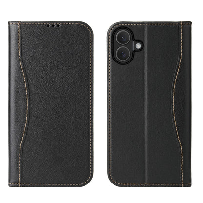 For iPhone 16 Plus Fierre Shann Cowhide Leather Flip Leather Phone Case(Black) - iPhone 16 Plus Cases by FIERRE SHANN | Online Shopping UK | buy2fix