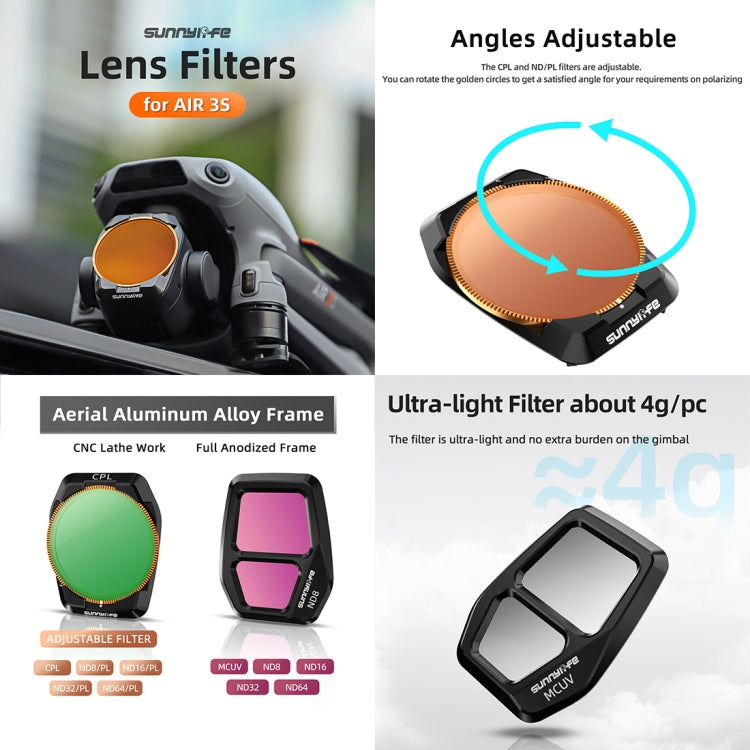 For DJI Air 3S Sunnylife Camera Lens Filter, Filter:6 in 1 UV CPL ND8-64 - Lens Filter by Sunnylife | Online Shopping UK | buy2fix