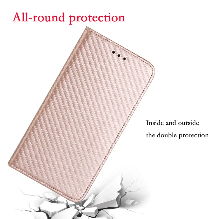 For Samsung Galaxy S25 5G Carbon Fiber Texture Magnetic Flip Leather Phone Case(Rose Gold) - Galaxy S25 5G Cases by buy2fix | Online Shopping UK | buy2fix