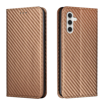 For Samsung Galaxy S25+ 5G Carbon Fiber Texture Magnetic Flip Leather Phone Case(Brown) - Galaxy S25+ 5G Cases by buy2fix | Online Shopping UK | buy2fix