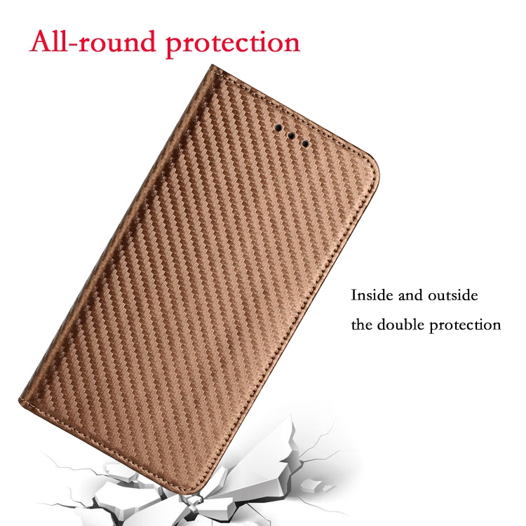 For Samsung Galaxy S25+ 5G Carbon Fiber Texture Magnetic Flip Leather Phone Case(Brown) - Galaxy S25+ 5G Cases by buy2fix | Online Shopping UK | buy2fix