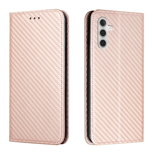 For Samsung Galaxy S25+ 5G Carbon Fiber Texture Magnetic Flip Leather Phone Case(Rose Gold) - Galaxy S25+ 5G Cases by buy2fix | Online Shopping UK | buy2fix