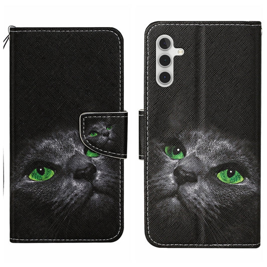 For Samsung Galaxy S25+ 5G Colored Drawing Pattern Leather Phone Case(Black Cat) - Galaxy S25+ 5G Cases by buy2fix | Online Shopping UK | buy2fix