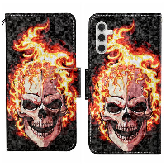 For Samsung Galaxy S25+ 5G Colored Drawing Pattern Leather Phone Case(Flame Skull) - Galaxy S25+ 5G Cases by buy2fix | Online Shopping UK | buy2fix