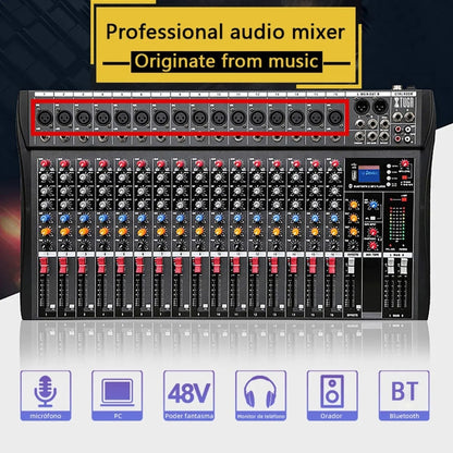 XTUGA CT160X 16-Channels Audio Mixer DJ Mixing Console with 48V Power Supply(UK Plug) - Live Sound Effects Processors by XTUGA | Online Shopping UK | buy2fix