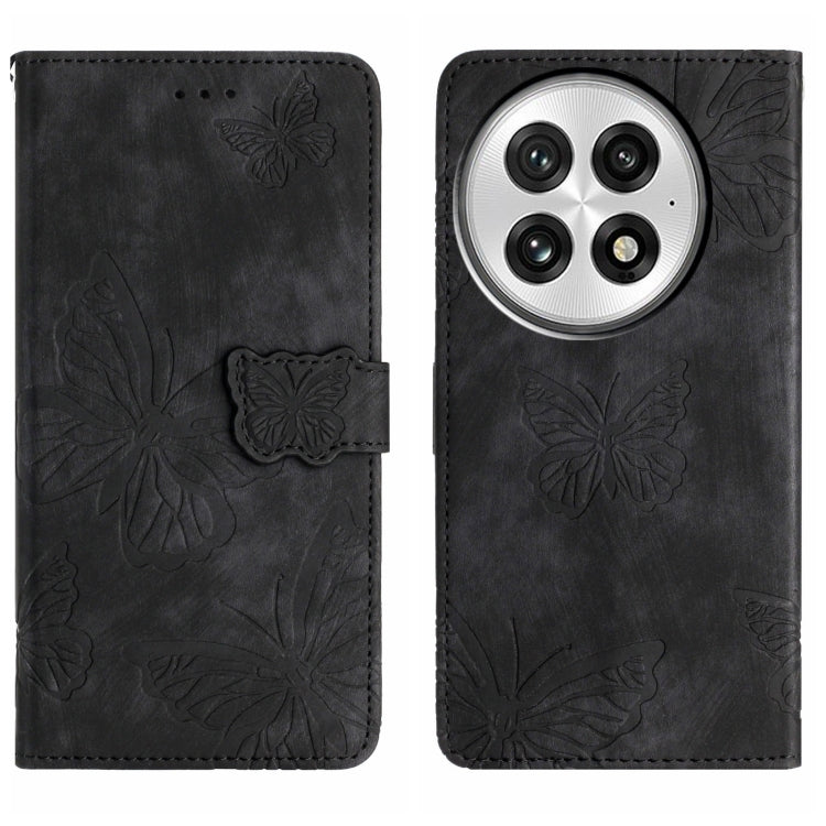 For OnePlus 13 Skin-feel Embossed Butterfly Leather Phone Case(Black) - OnePlus Cases by buy2fix | Online Shopping UK | buy2fix