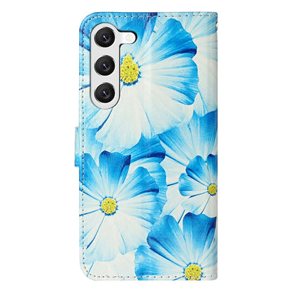 For Samsung Galaxy S25+ 5G Colored Drawing Marble Pattern Leather Phone Case(Blue Flower) - Galaxy S25+ 5G Cases by buy2fix | Online Shopping UK | buy2fix