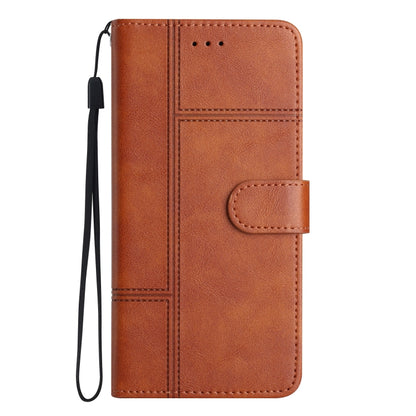 For Samsung Galaxy S25 5G Cowhide Texture Stitching Leather Phone Case(Brown) - Galaxy S25 5G Cases by buy2fix | Online Shopping UK | buy2fix