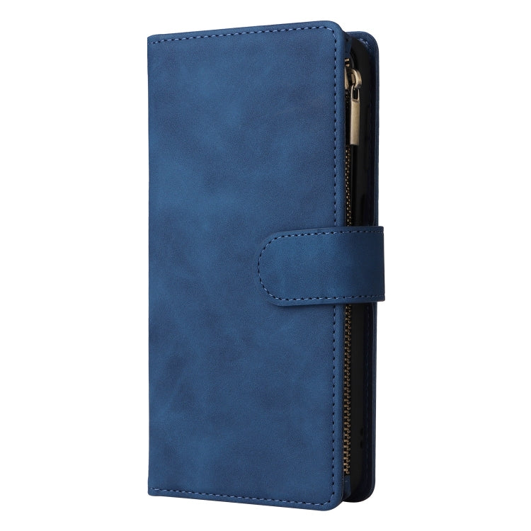 For Samsung Galaxy S25+ 5G Multifunctional Frosted Zipper Wallet Leather Phone Case(Blue) - Galaxy S25+ 5G Cases by buy2fix | Online Shopping UK | buy2fix