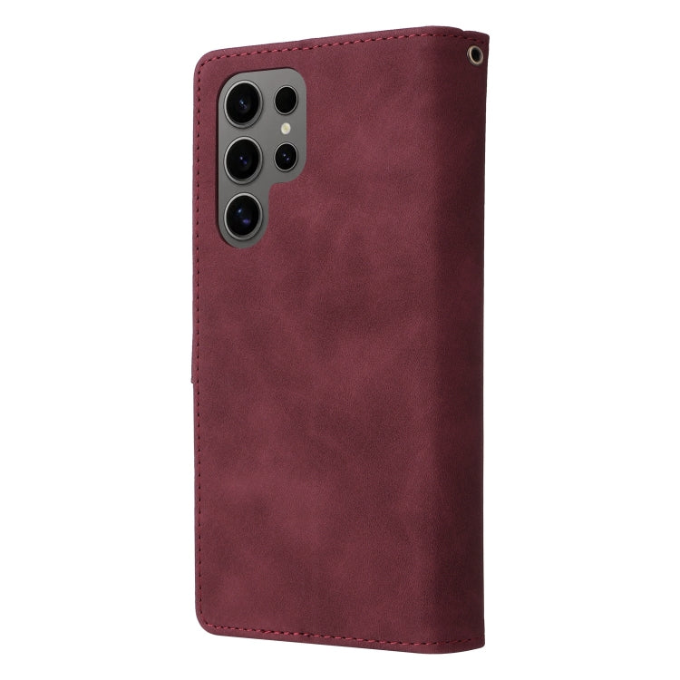 For Samsung Galaxy S25 Ultra 5G Multifunctional Frosted Zipper Wallet Leather Phone Case(Wine Red) - Galaxy S25 Ultra 5G Cases by buy2fix | Online Shopping UK | buy2fix