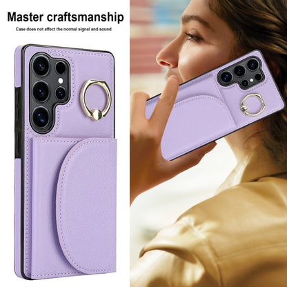 For Samsung Galaxy S25 Ultra 5G Ring Holder Card Bag Skin Feel Phone Case(Purple) - Galaxy S25 Ultra 5G Cases by buy2fix | Online Shopping UK | buy2fix