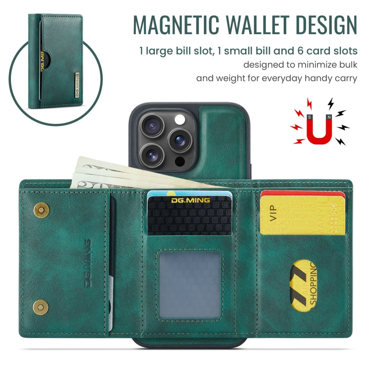 For iPhone 16 Pro Max DG.MING M6 Series RFID Tri-fold Card Bag Removable Leather Phone Case(Green) - iPhone 16 Pro Max Cases by DG.MING | Online Shopping UK | buy2fix