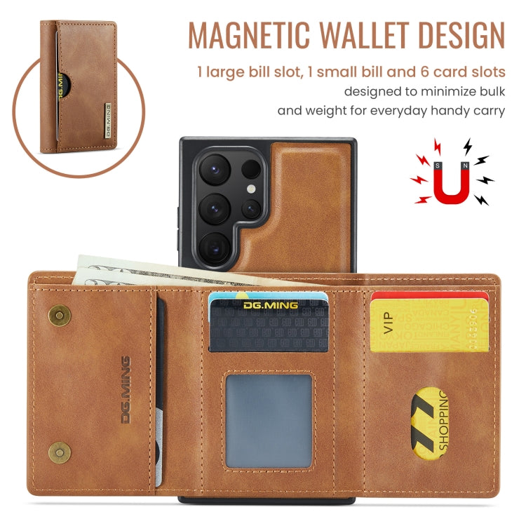 For Samsung Galaxy S24 Ultra 5G DG.MING M6 Series RFID Tri-fold Card Bag Removable Leather Phone Case(Brown) - Galaxy S24 Ultra 5G Cases by DG.MING | Online Shopping UK | buy2fix