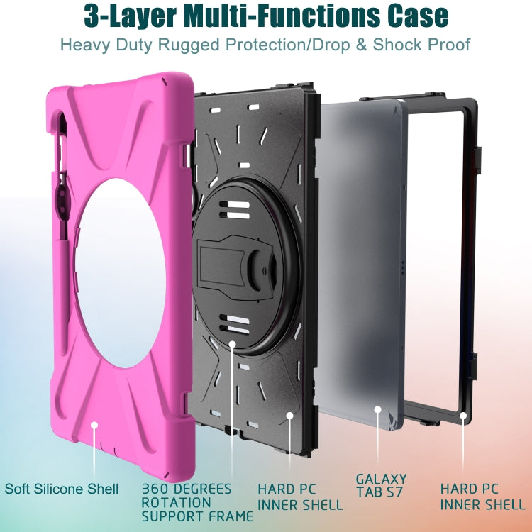 For Samsung Galaxy Tab S9 / Galaxy Tab S8 / Galaxy Tab S7 (2020) T870 Shockproof Colorful Silicone + PC Protective Case with Holder & Shoulder Strap & Hand Strap & Pen Slot(Rose Red) - Galaxy Tab S8 Cases by buy2fix | Online Shopping UK | buy2fix