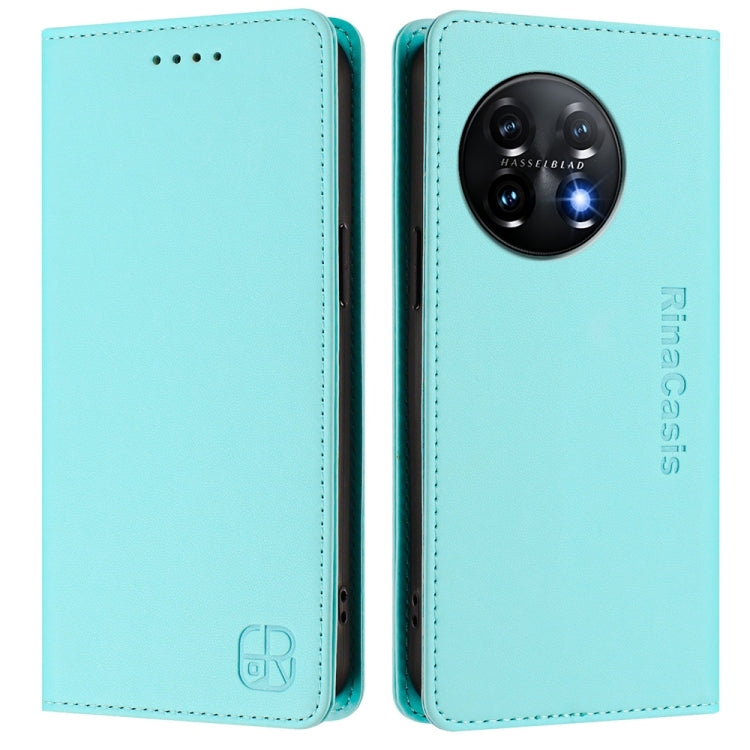 For OnePlus 11 RC01 Dual-Folded Magnetic Suction RFID Leather Phone Case(Mint Green) - OnePlus Cases by buy2fix | Online Shopping UK | buy2fix