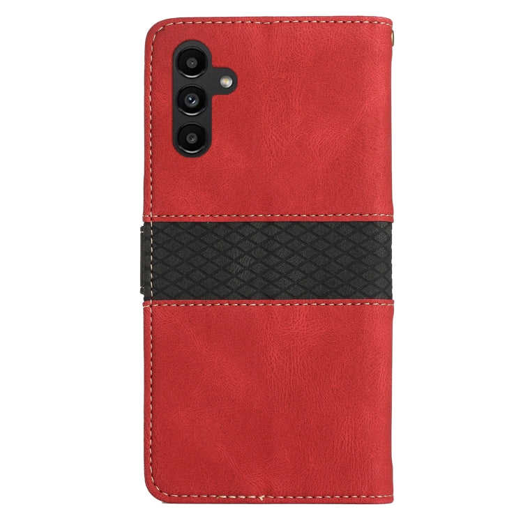 For Samsung Galaxy S25+ 5G Grid Stitching Leather Phone Case with Lanyard(Red) - Galaxy S25+ 5G Cases by buy2fix | Online Shopping UK | buy2fix