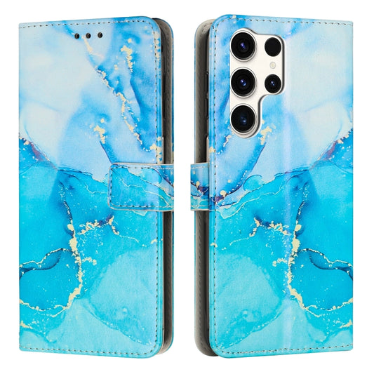 For Samsung Galaxy S25 Ultra 5G Painted Marble Pattern Leather Phone Case(Blue Green) - Galaxy S25 Ultra 5G Cases by buy2fix | Online Shopping UK | buy2fix