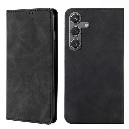 For Samsung Galaxy S25 5G Skin Feel Magnetic Leather Phone Case(Black) - Galaxy S25 5G Cases by buy2fix | Online Shopping UK | buy2fix