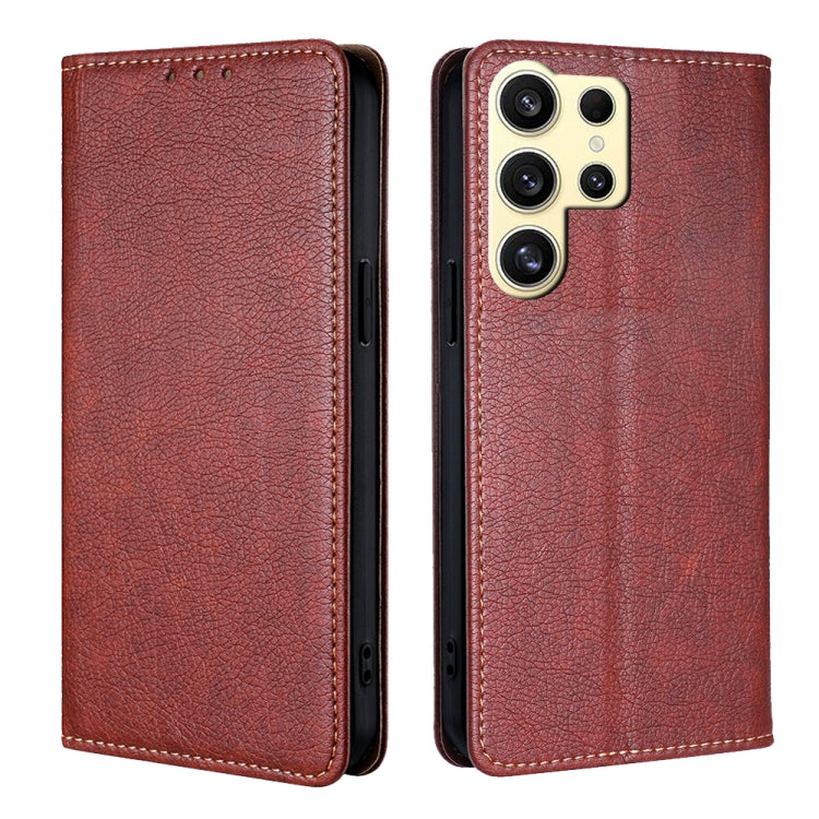 For Samsung Galaxy S25 Ultra 5G Gloss Oil Solid Color Magnetic Leather Phone Case(Brown) - Galaxy S25 Ultra 5G Cases by buy2fix | Online Shopping UK | buy2fix