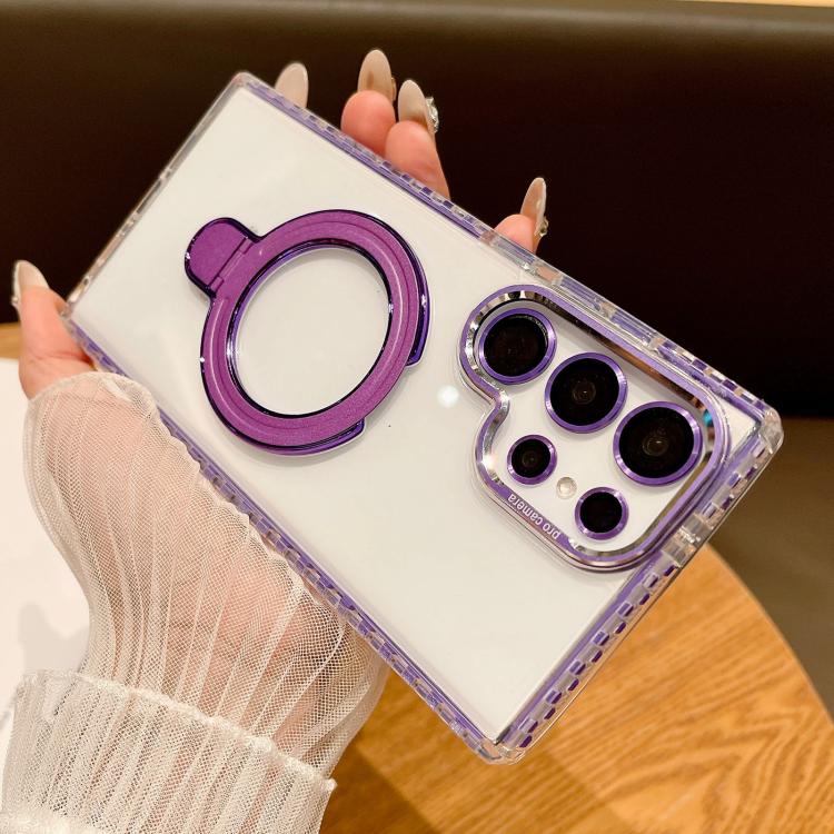 For Samsung Galaxy S25 Ultra 5G Transparent MagSafe Holder Phone Case with Lens Film(Purple) - Galaxy S25 Ultra 5G Cases by buy2fix | Online Shopping UK | buy2fix