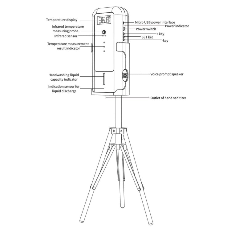 YAD-001 Infrared Thermometer + Automatic Infrared Sensor Sterilization Dispenser with Tripod Mount Holder - Infra-red Thermoscope by buy2fix | Online Shopping UK | buy2fix