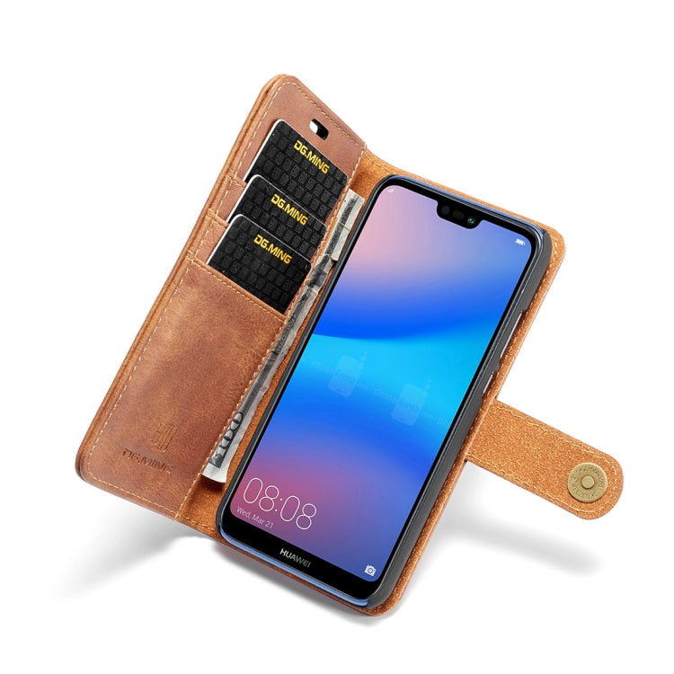 Crazy Horse Texture Flip Detachable Magnetic Leather Case for Huawei P20 Lite, with Holder & Card Slots & Wallet(Brown) - Huawei Cases by DG.MING | Online Shopping UK | buy2fix